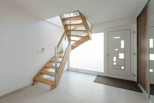 istock Hallway with wooden stairway 667221452