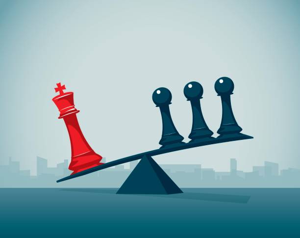 chancengleichheit-arm-balance - chess pawn red blue leisure games stock-grafiken, -clipart, -cartoons und -symbole