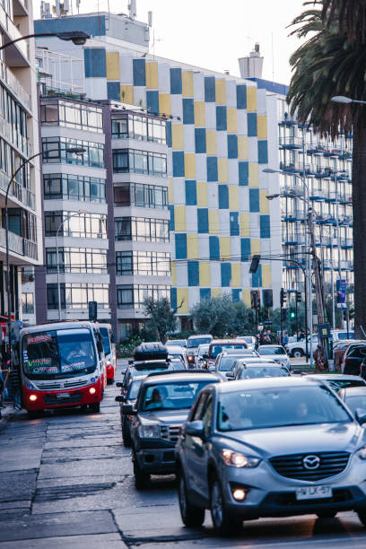 Vina del Mar, Chile - March 20, 2017: Marina Avenue in Vina del Mar and its characteristic apartment buildings built in the 60s. Vina del Mar is one of the main tourist places in Chile because it is very close to Santiago, the capital of Chile