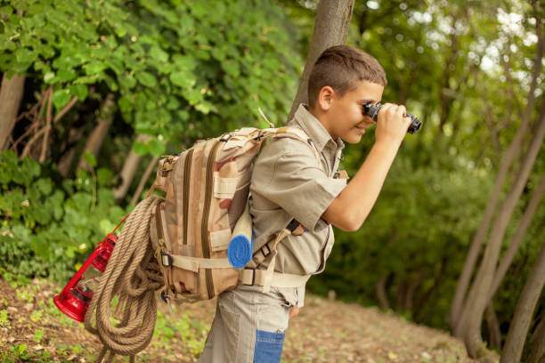 istock young boy explores  nature with binoculars on camping trip 667233738