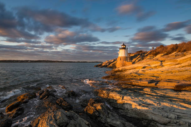 Castle Hill Lighthouse Atlantic Ocean, Rhode Island, Newport - Rhode Island, Claiborne Pell Bridge, Newport Bridge middlesbrough stock pictures, royalty-free photos & images