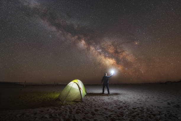 Camping at Assateague Island National Seashore under the Milky Way Galaxy.