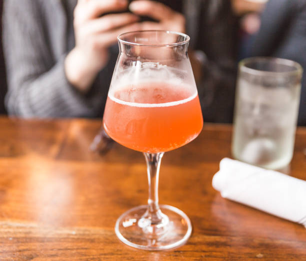 Kombucha Drink in Fancy Glass at Restaurant stock photo