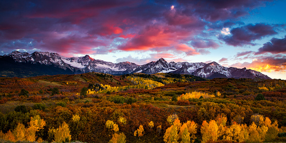 Vibrant skies at sunset over the Dallas Divide in Colorado's San Juan Mountains