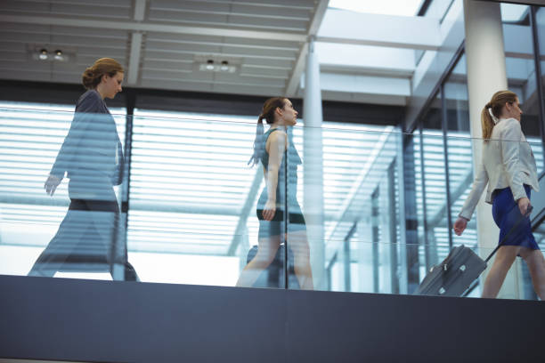 istock Business executives with trolley bag walking in the corridor 667255524