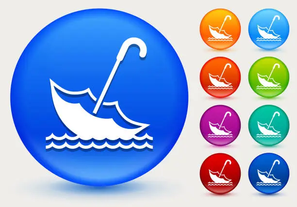 Vector illustration of Umbrella on Water Icon on Shiny Color Circle Buttons