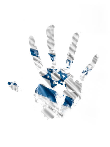 izrael hand print flag - handprint human hand pattern white background stock illustrations