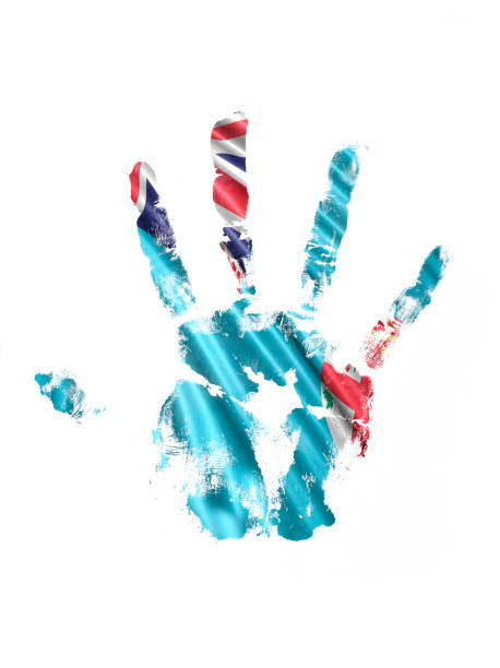 fidżi hand print flag - handprint human hand pattern white background stock illustrations
