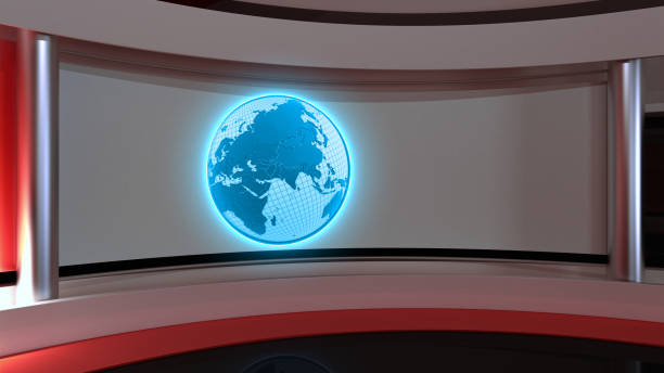 istock Tv Studio. News studio. Red studio. The perfect backdrop for any green screen or chroma key video or photo production. 3D rendering 667267182