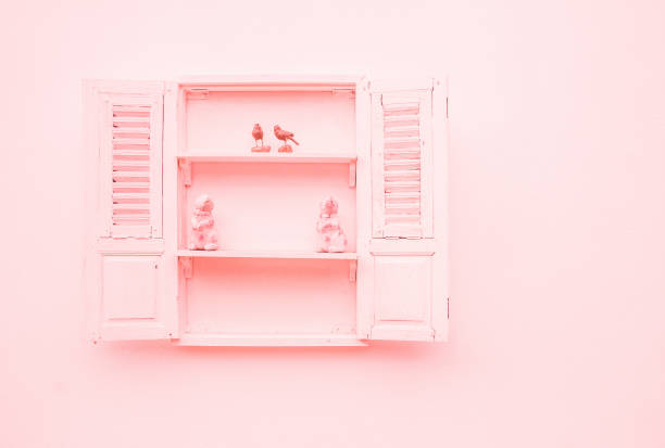 Sweet cute open window, interior design. vintage pastel color effect. Minimal style\