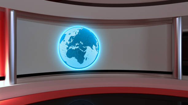 istock Tv Studio. News studio. Red studio. The perfect backdrop for any green screen or chroma key video or photo production. 3D rendering 667271300
