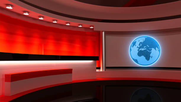 istock Tv Studio. News studio. Red studio. The perfect backdrop for any green screen or chroma key video or photo production. 3D rendering 667273640
