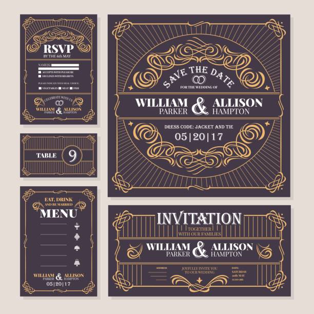 Calligraphic vintage floral wedding cards collection vector art illustration