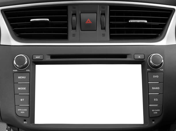 white copy space of touch screen interface navigation and multimedia system control - car stereo imagens e fotografias de stock