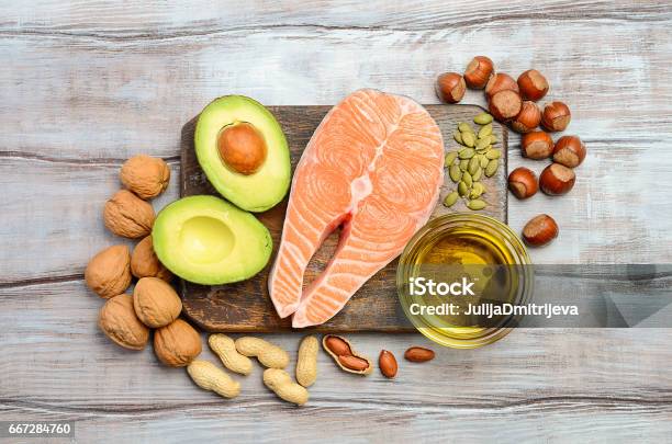 Selection Of Healthy Fat Sources Stock Photo - Download Image Now - Fat - Nutrient, Omega-3, Healthy Lifestyle