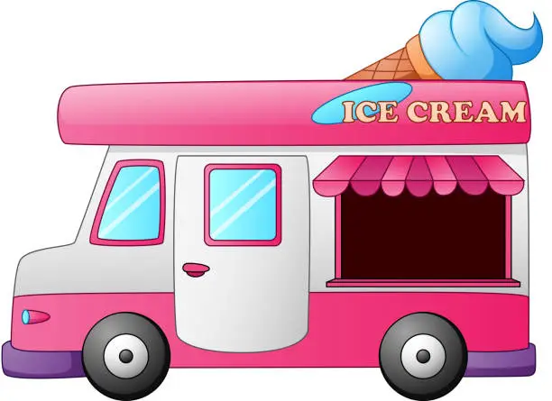 Vector illustration of Ice cream truck with ice cream cone on top
