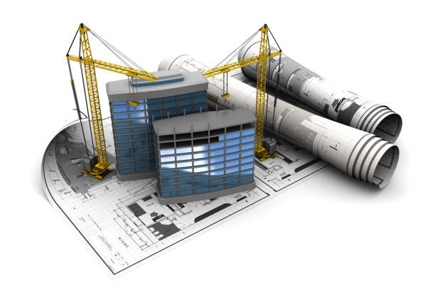 construction 3d illustration of modern building construction concept drawing of scaffold stock illustrations