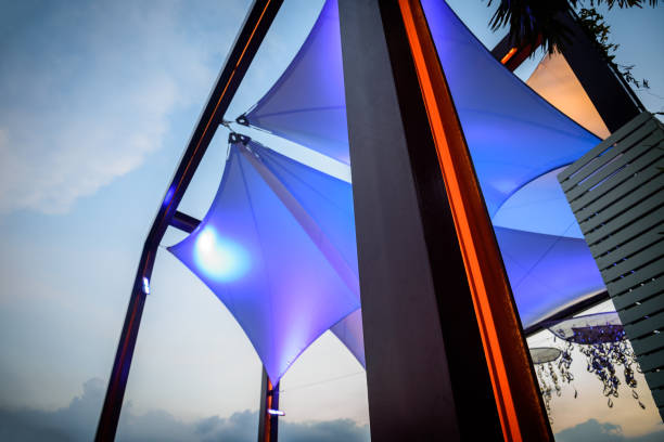 Abstract architecture of modern gazebo detail with blue sky background