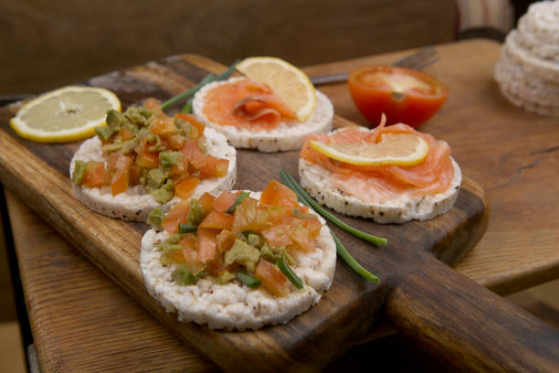 istock Rice cookies with vegetables and salmon. 667300632