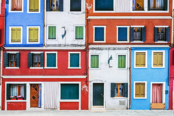 istock Colorful collage made of windows from Burano Venice, Italy 667308452