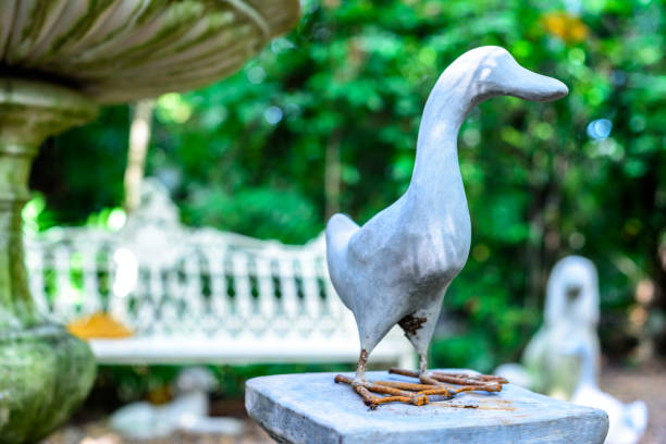 istock Duck figurine decoration in garden blurred background 667312096