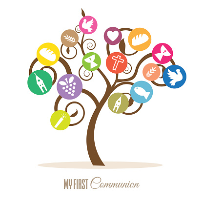 Communion invitation. Tree religious icons