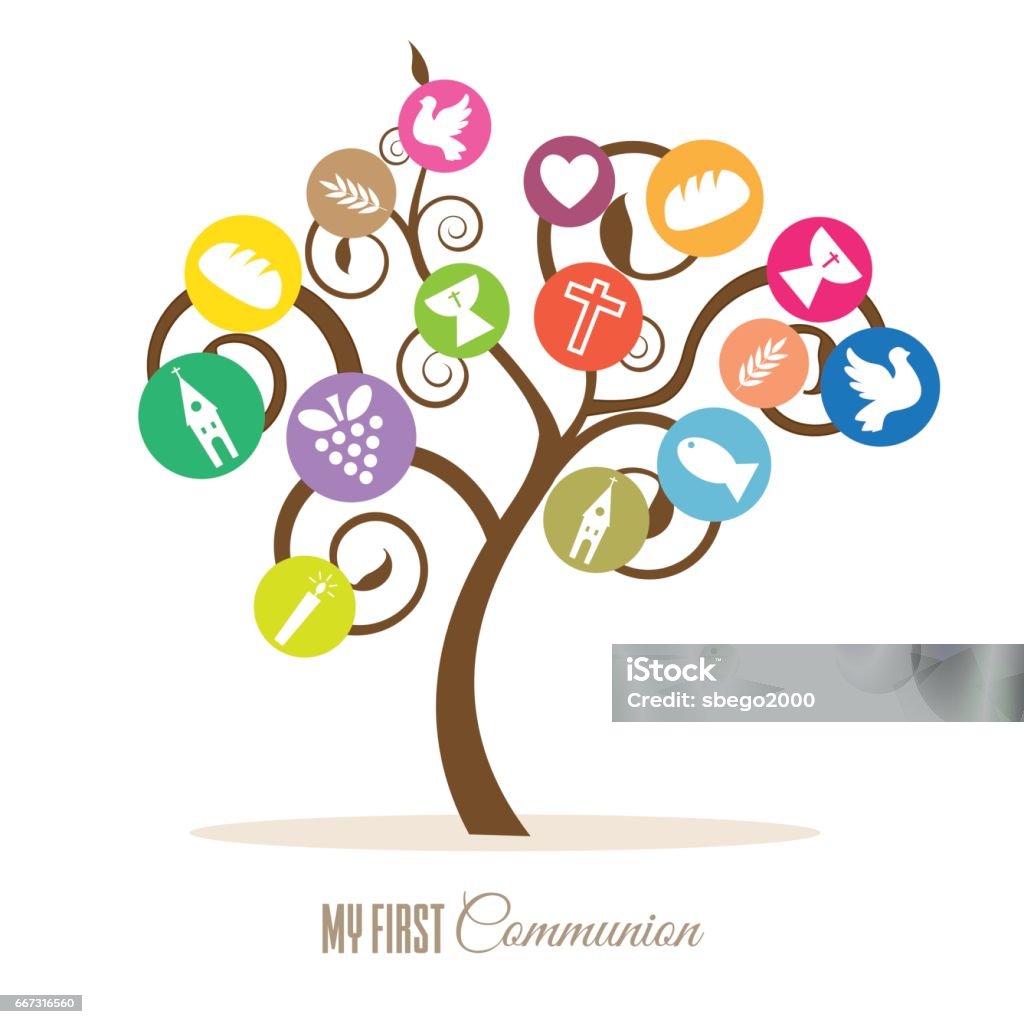 Communion invitation Communion invitation. Tree religious icons Communion stock vector