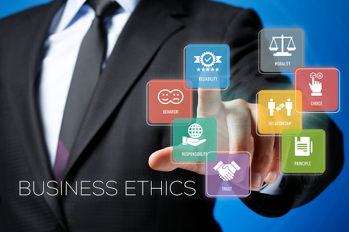 Business Ethics Concept on Futuristic Interface Touchscreen