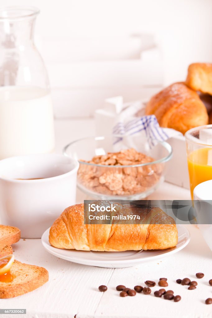 Breakfast with croissants. Baked Stock Photo