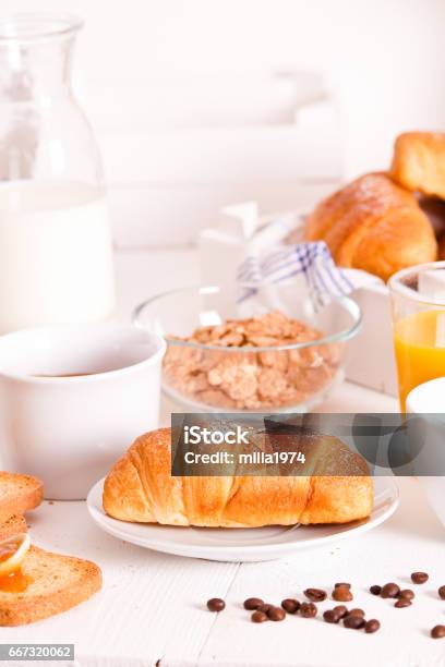 Breakfast With Croissants Stock Photo - Download Image Now - Baked, Bakery, Bread