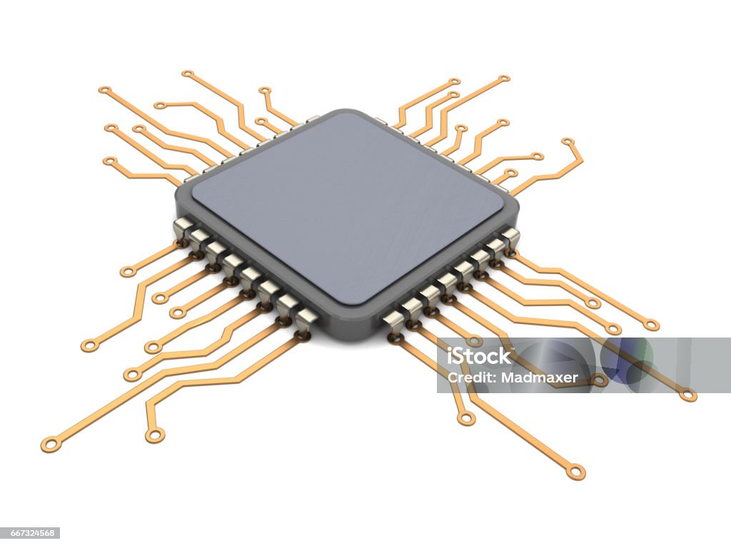cpu circuit 3d illustration of electronic circuit and CPU over white background Computer Chip Stock Photo