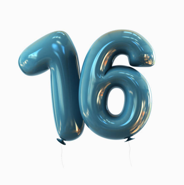 Number 16 Balloon font isolated on White Background Number 16. Balloon font isolated on White Background. 3d rendering illustration number 16 stock illustrations