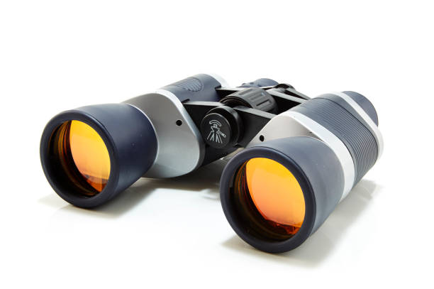 짙은 파란색 쌍안경이 있는 회색 - focus binoculars spy eyesight 뉴스 사진 이미지