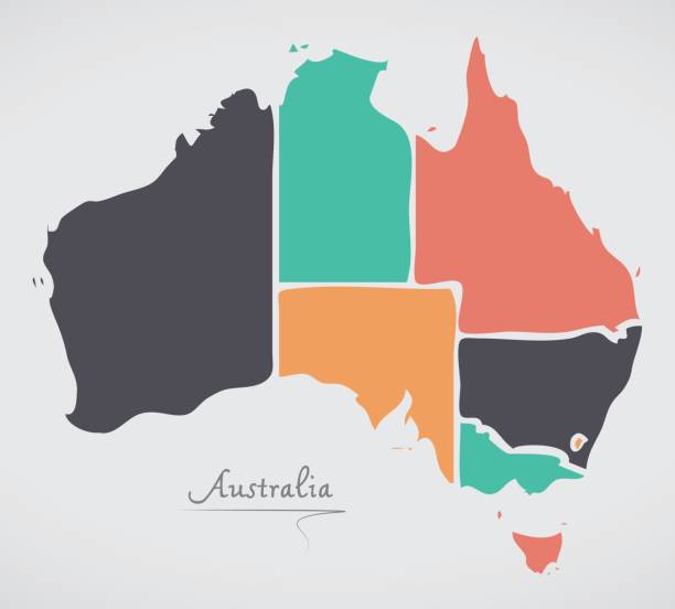 현대 둥근 형태와 호주 지도 - australia stock illustrations