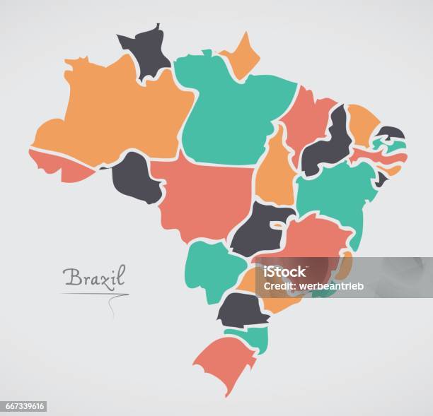 Brazil Map With Modern Round Shapes Stock Illustration - Download Image Now - Brazil, Map, Vector