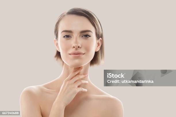 Beauty Woman Face Portrait Beautiful Model Girl With Perfect Fresh Clean Skin Stock Photo - Download Image Now