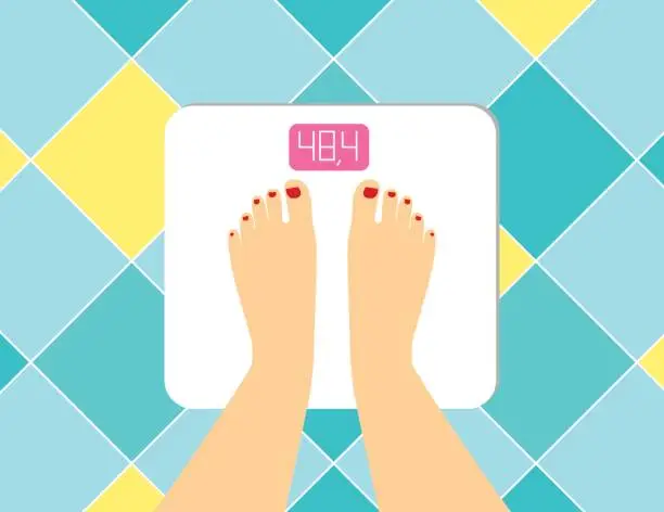 Vector illustration of female legs on the floor scales.