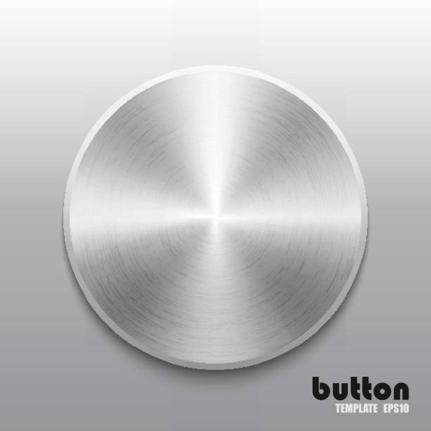 istock Template of round button with metal or aluminium chrome texture 667349062