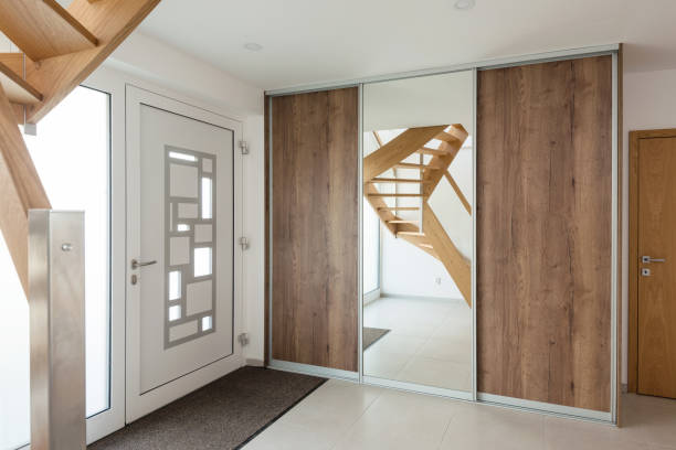 istock Hallway with wooden stairway 667355444