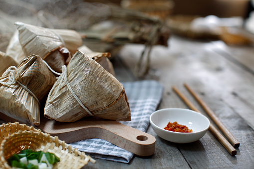 Asian Chinese Rice Dumpling on wooden table
