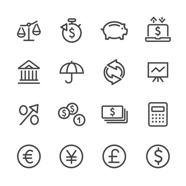 ilustraciones, imágenes clip art, dibujos animados e iconos de stock de inversión y financiamiento conjunto de iconos - serie - symbol financial occupation seminar computer icon