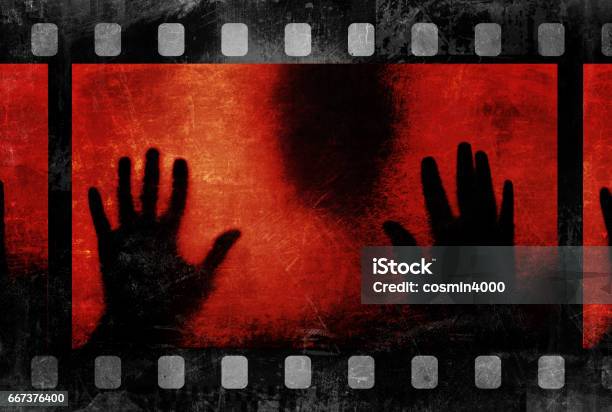 Black Silhouette And Film Strip Stock Photo - Download Image Now - Movie, Horror, Spooky