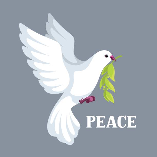 White dove of peace bears olive branch White dove of peace bears olive branch. dove earth globe symbols of peace stock illustrations