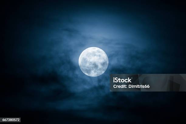 Full Moon And Clouds On The Night Sky Stock Photo - Download Image Now - Moon, Full Moon, Sky