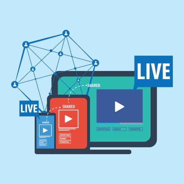 ilustrações de stock, clip art, desenhos animados e ícones de social media live streaming concept - content sharing backgrounds computer icon