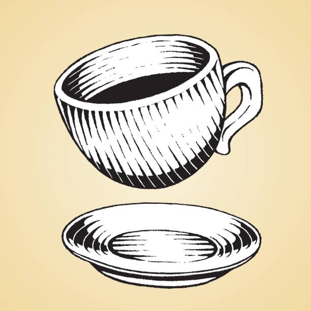 ilustraciones, imágenes clip art, dibujos animados e iconos de stock de tinta de dibujo de una taza de café con relleno blanco - black abstract engraved image coffee