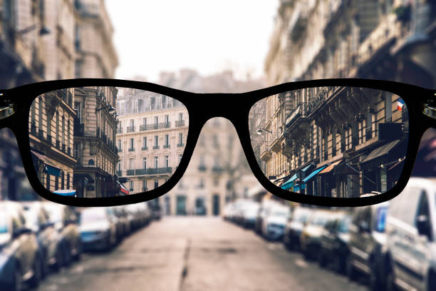 Myopia in Paris A street of Paris as seen from some myopia glasses. paisaje urbano stock pictures, royalty-free photos & images