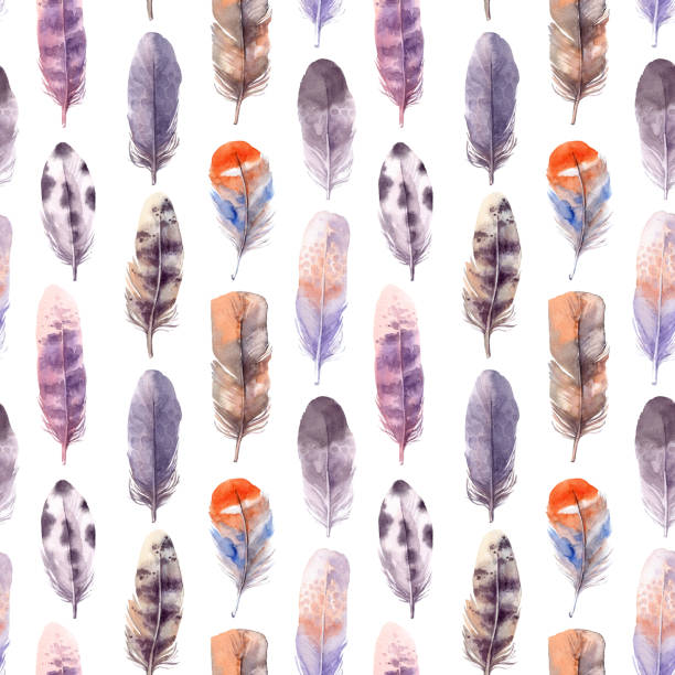 istock Seamless pattern. Hand drawn illustration - Background of Watercolor feathers. Aquarelle boho set. Isolated on white background. Perfect for invitations, greeting cards, posters, prints 667399944