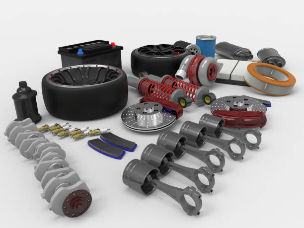 istock Car parts on white background. 3D rendering. 667402612