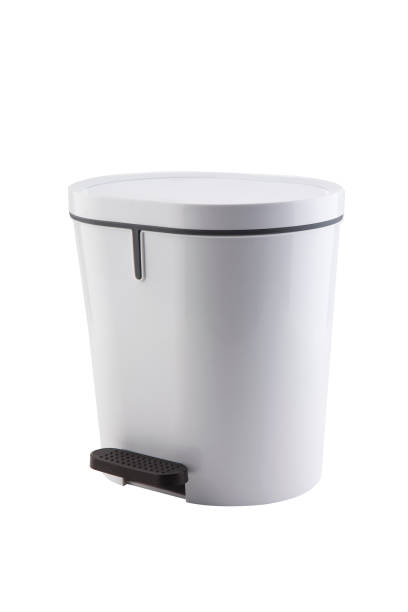 Closed trash can. garbage can for domestic use, empty and closed. pedal bin stock pictures, royalty-free photos & images